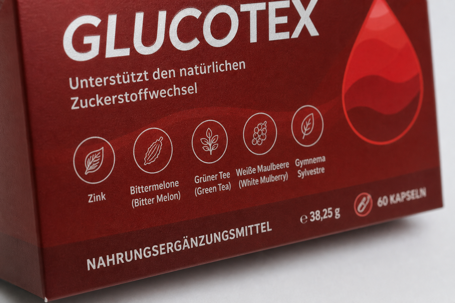 Glucotex Inhaltsstoffe: Zink, Bittermelone, Grüner Tee, Weiße Maulbeere, Gymnema Sylvestre