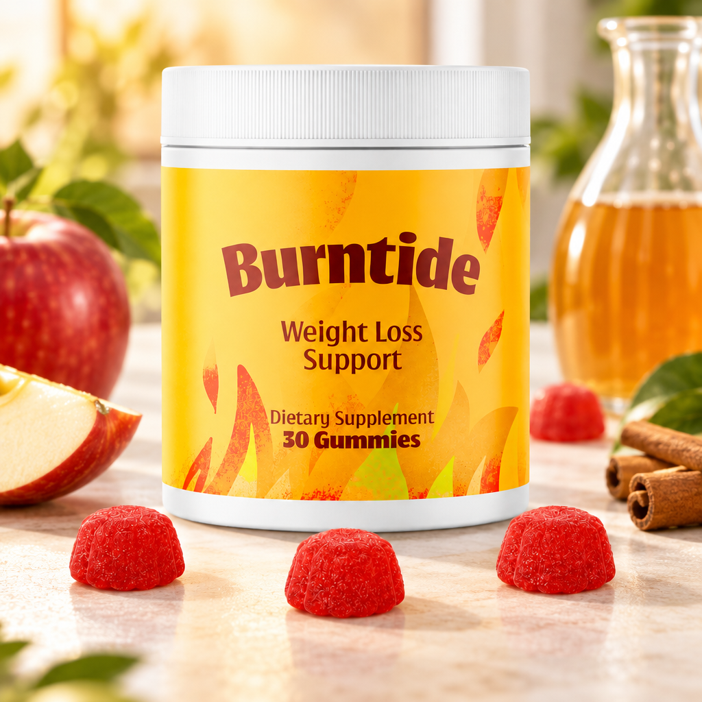 Burntide metabolism support gummies jar with apple cider vinegar and BHB elements