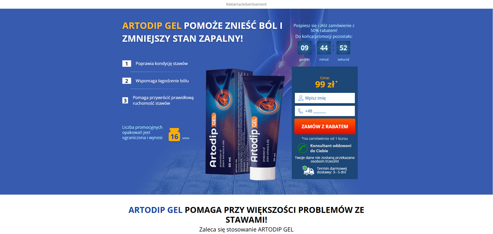 Artodip Gel – 50% rabat, 99 zł, darmowa dostawa